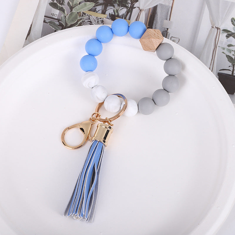 Wholesale Tassel Wood Beads Silicone Keychains